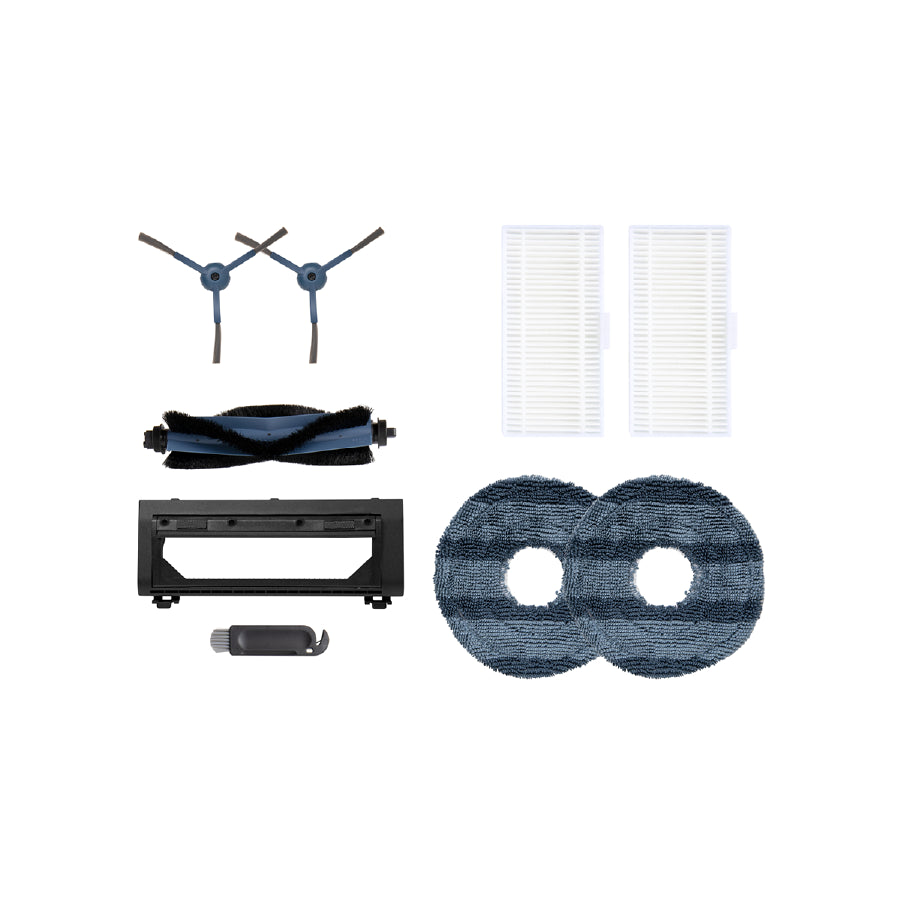 Set of robotic vacuum cleaner parts on a white background